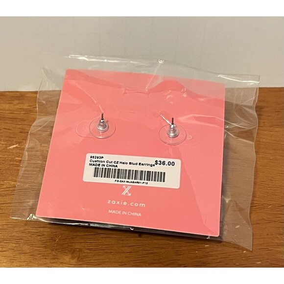 Zaxie Stephanie Taylor Cushion Cut Cubic Zirconia CZ Halo Stud Earrings $36 - Picture 5 of 5